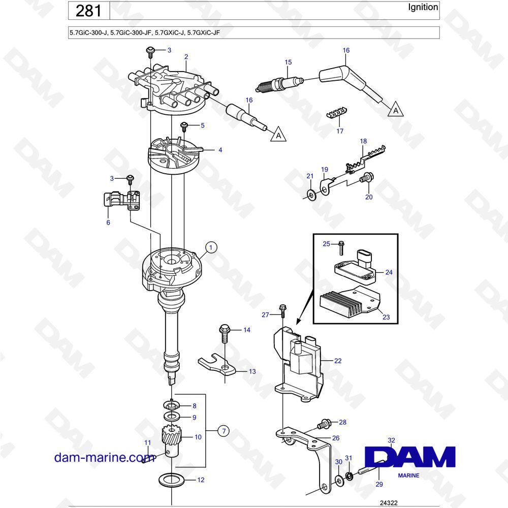 Spare parts and exploded views for Volvo Penta 5.7L GXI